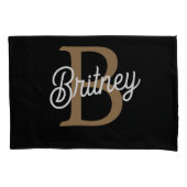 Modernes elegantes Monogramm Name Black Gold Scrip Kissenbezug (Vorderseite)