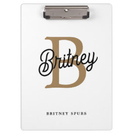 Modernes elegantes Monogramm Name Black Gold Scrip Klemmbrett