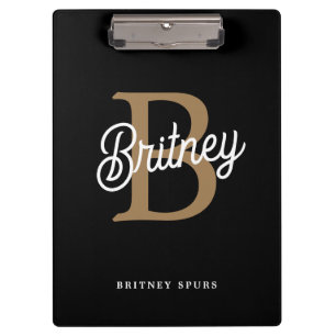 Modernes elegantes Monogramm Name Black Gold Scrip Klemmbrett