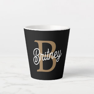 Modernes elegantes Monogramm Name Black Gold Scrip Milchtasse