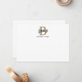 Modernes elegantes Monogramm Name Black Gold Scrip Mitteilungskarte (Vorderseite/Rückseite Beispiel)