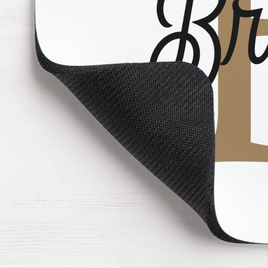 Modernes elegantes Monogramm Name Black Gold Scrip Mousepad (Ecke)