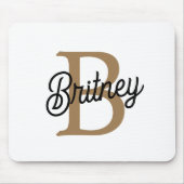 Modernes elegantes Monogramm Name Black Gold Scrip Mousepad (Vorne)