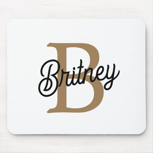 Modernes elegantes Monogramm Name Black Gold Scrip Mousepad (Vorne)