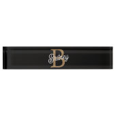 Modernes elegantes Monogramm Name Black Gold Scrip Namensplakette (Vorderseite)