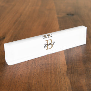 Modernes elegantes Monogramm Name Black Gold Scrip Namensplakette