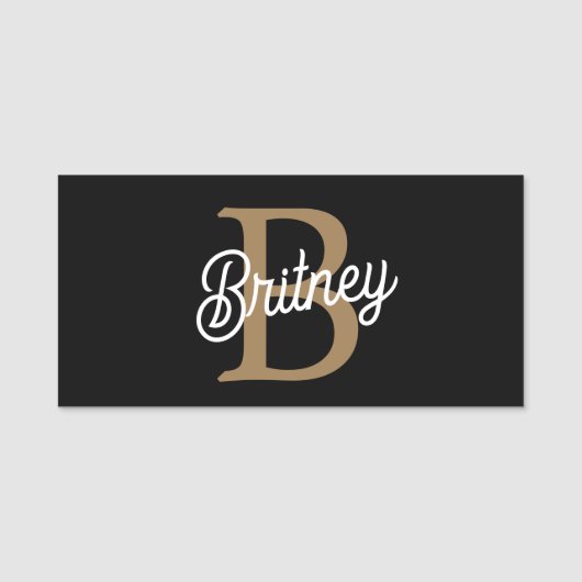 Modernes elegantes Monogramm Name Black Gold Scrip Namensschild (Vorderseite)