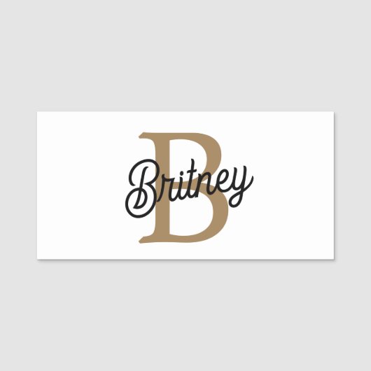 Modernes elegantes Monogramm Name Black Gold Scrip Namensschild (Vorderseite)