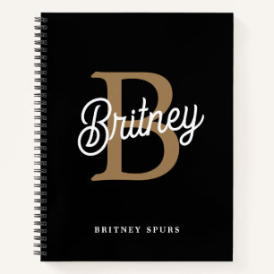 Modernes elegantes Monogramm Name Black Gold Scrip Notizblock