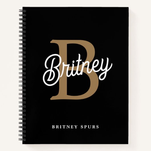 Modernes elegantes Monogramm Name Black Gold Scrip Notizblock (Vorderseite)