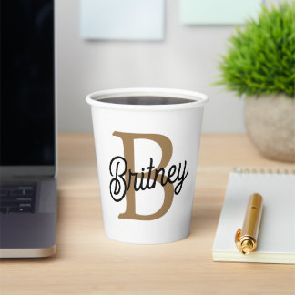 Modernes elegantes Monogramm Name Black Gold Scrip Pappbecher