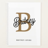 Modernes elegantes Monogramm Name Black Gold Scrip Planer (Vorderseite)