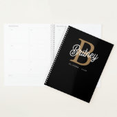 Modernes elegantes Monogramm Name Black Gold Scrip Planer (Anzeige)