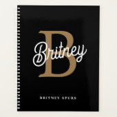 Modernes elegantes Monogramm Name Black Gold Scrip Planer (Vorderseite)