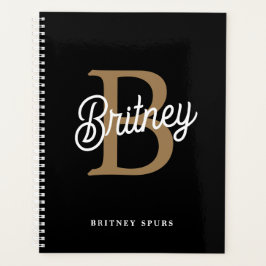 Modernes elegantes Monogramm Name Black Gold Scrip Planer
