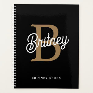 Modernes elegantes Monogramm Name Black Gold Scrip Planer