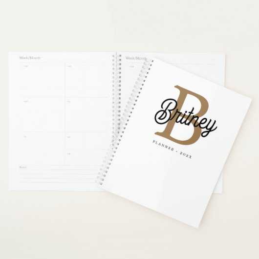 Modernes elegantes Monogramm Name Black Gold Scrip Planer (Anzeige)