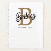 Modernes elegantes Monogramm Name Black Gold Scrip Planer (Vorderseite)