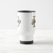 Modernes elegantes Monogramm Name Black Gold Scrip Reisebecher (Mittel)