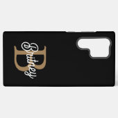Modernes elegantes Monogramm Name Black Gold Scrip Samsung Galaxy Hülle (Rückseite (Horizontal))