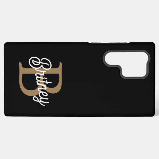 Modernes elegantes Monogramm Name Black Gold Scrip Samsung Galaxy Hülle (Rückseite (Horizontal))