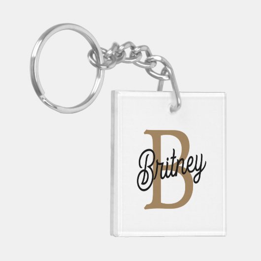 Modernes elegantes Monogramm Name Black Gold Scrip Schlüsselanhänger (Vorderseite links)