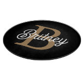 Modernes elegantes Monogramm Name Black Gold Scrip Schneidebrett (Ecke)