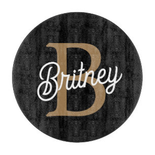 Modernes elegantes Monogramm Name Black Gold Scrip Schneidebrett