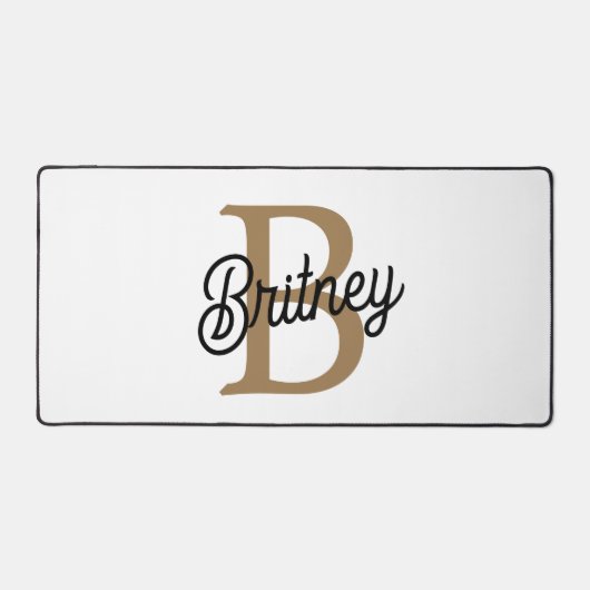 Modernes elegantes Monogramm Name Black Gold Scrip Schreibtischunterlage (Vorderseite)