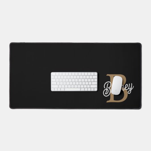 Modernes elegantes Monogramm Name Black Gold Scrip Schreibtischunterlage (Tastatur & Maus)