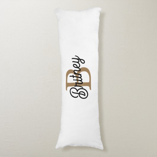 Modernes elegantes Monogramm Name Black Gold Scrip Seitenschläferkissen (Vorderseite Vertikal)