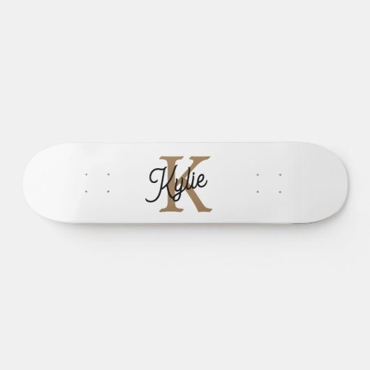 Modernes elegantes Monogramm Name Black Gold Scrip Skateboard (Horizontal)