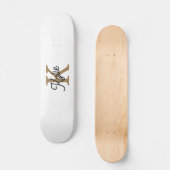 Modernes elegantes Monogramm Name Black Gold Scrip Skateboard (Vorderseite)