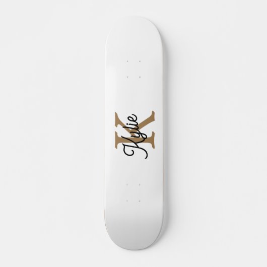 Modernes elegantes Monogramm Name Black Gold Scrip Skateboard (Vorne)