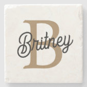 Modernes elegantes Monogramm Name Black Gold Scrip Steinuntersetzer (Vorderseite)