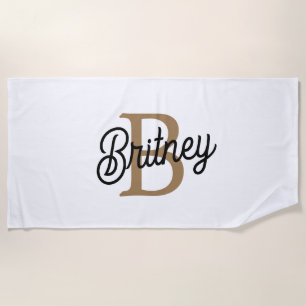 Modernes elegantes Monogramm Name Black Gold Scrip Strandtuch