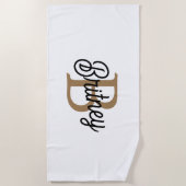 Modernes elegantes Monogramm Name Black Gold Scrip Strandtuch (Vorderseite)