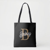 Modernes elegantes Monogramm Name Black Gold Scrip Tasche (Vorderseite)
