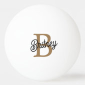 Modernes elegantes Monogramm Name Black Gold Scrip Tischtennisball (Vorderseite)