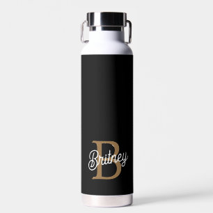 Modernes elegantes Monogramm Name Black Gold Scrip Trinkflasche