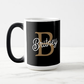 Modernes elegantes Monogramm Name Black Gold Scrip Verwandlungstasse