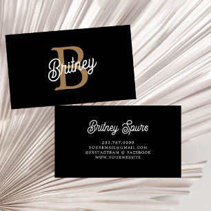 Modernes elegantes Monogramm Name Black Gold Scrip Visitenkarte