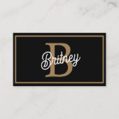 Modernes elegantes Monogramm Name Black Gold Scrip Visitenkarte (Vorderseite)