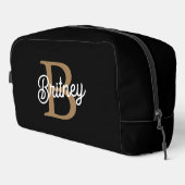 Modernes elegantes Monogramm Name Black Gold Scrip Waschbeutel (Rechte Ecke)