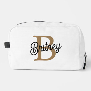 Modernes elegantes Monogramm Name Black Gold Scrip Waschbeutel