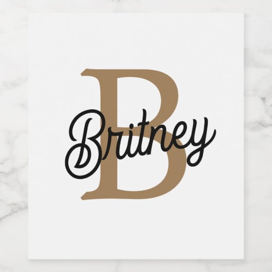 Modernes elegantes Monogramm Name Black Gold Scrip Weinetikett (Einzelnes Label)