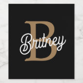 Modernes elegantes Monogramm Name Black Gold Scrip Weinetikett (Einzelnes Label)