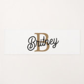 Modernes elegantes Monogramm Name Black Gold Scrip Yogamatte (Vorderseite (Horizontal))