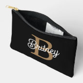Modernes elegantes Monogramm Name Black Gold Scrip Zubehörtasche (Offen)