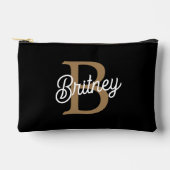 Modernes elegantes Monogramm Name Black Gold Scrip Zubehörtasche (Vorderseite)